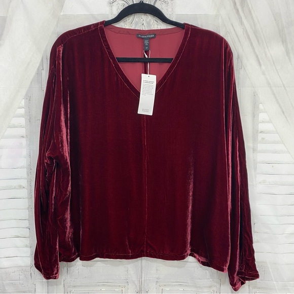 Eileen Fisher Tops - Eileen Fisher Size Small Deep Claret Burgundy Red Silk Dolman Sleeve Velvet Top